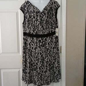 Laura Jeffries black white print  career  midi dress Sz 18W  NWT